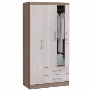 Closet 3 puertas y 2 cajones. Gris/Blanco.