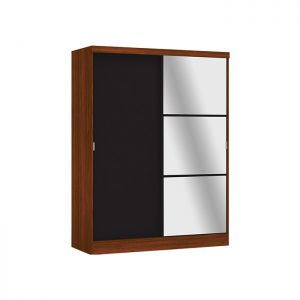 Clóset 2 puertas correderas con espejo y 2 cajones Teca/Negro